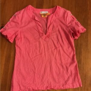 Tory Burch Pink Ruffled Short Sleeve Blouse/Bergdorf Goodman,  size 4